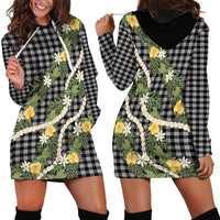 Aloha Puakenikeni Anthurium Pikake Lei Hoodie Dress Black Hawaiian Palaka Pattern LT9 - Polynesian Pride