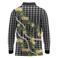 Aloha Puakenikeni Anthurium Pikake Lei Long Sleeve Polo Shirt Black Hawaiian Palaka Pattern