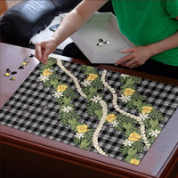 Aloha Puakenikeni Anthurium Pikake Lei Puzzle Black Hawaiian Palaka Pattern