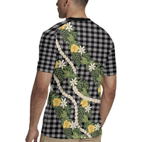 Aloha Puakenikeni Anthurium Pikake Lei Rugby Jersey Black Hawaiian Palaka Pattern