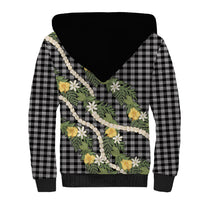 Aloha Puakenikeni Anthurium Pikake Lei Sherpa Hoodie Black Hawaiian Palaka Pattern
