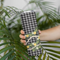 Aloha Puakenikeni Anthurium Pikake Lei Skinny Tumbler Black Hawaiian Palaka Pattern LT9 - Polynesian Pride