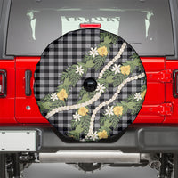 Aloha Puakenikeni Anthurium Pikake Lei Spare Tire Cover Black Hawaiian Palaka Pattern