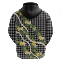 Aloha Puakenikeni Anthurium Pikake Lei Zip Hoodie Black Hawaiian Palaka Pattern