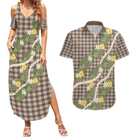 Aloha Puakenikeni Anthurium Pikake Lei Couples Matching Summer Maxi Dress and Hawaiian Shirt Chocolate Hawaiian Palaka Pattern LT9 Chocolate - Polynesian Pride