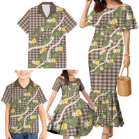 Aloha Puakenikeni Anthurium Pikake Lei Family Matching Mermaid Dress and Hawaiian Shirt Chocolate Hawaiian Palaka Pattern LT9 - Polynesian Pride