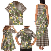 Aloha Puakenikeni Anthurium Pikake Lei Family Matching Tank Maxi Dress and Hawaiian Shirt Chocolate Hawaiian Palaka Pattern LT9 - Polynesian Pride