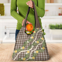 Aloha Puakenikeni Anthurium Pikake Lei Grocery Bag Chocolate Hawaiian Palaka Pattern