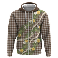 Aloha Puakenikeni Anthurium Pikake Lei Hoodie Chocolate Hawaiian Palaka Pattern