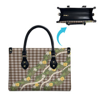 Aloha Puakenikeni Anthurium Pikake Lei Leather Bag Chocolate Hawaiian Palaka Pattern