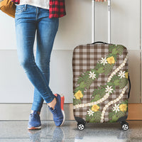 Aloha Puakenikeni Anthurium Pikake Lei Luggage Cover Chocolate Hawaiian Palaka Pattern