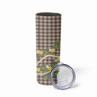 Aloha Puakenikeni Anthurium Pikake Lei Skinny Tumbler Chocolate Hawaiian Palaka Pattern LT9 - Polynesian Pride