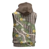 Aloha Puakenikeni Anthurium Pikake Lei Sleeveless Zip Hoodie Chocolate Hawaiian Palaka Pattern
