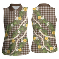 Aloha Puakenikeni Anthurium Pikake Lei Women Sleeveless Polo Shirt Chocolate Hawaiian Palaka Pattern LT9 - Polynesian Pride