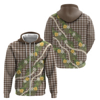 Aloha Puakenikeni Anthurium Pikake Lei Zip Hoodie Chocolate Hawaiian Palaka Pattern