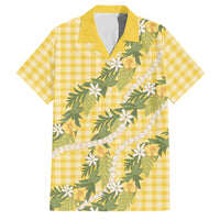 Aloha Puakenikeni Anthurium Pikake Lei Family Matching Long Sleeve Bodycon Dress and Hawaiian Shirt Gold Hawaiian Palaka Pattern LT9 Dad's Shirt - Short Sleeve Gold - Polynesian Pride