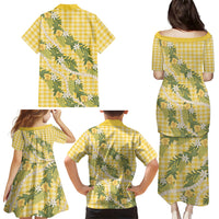 Aloha Puakenikeni Anthurium Pikake Lei Family Matching Puletasi and Hawaiian Shirt Gold Hawaiian Palaka Pattern LT9 - Polynesian Pride