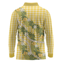 Aloha Puakenikeni Anthurium Pikake Lei Long Sleeve Polo Shirt Gold Hawaiian Palaka Pattern