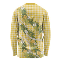 Aloha Puakenikeni Anthurium Pikake Lei Long Sleeve Shirt Gold Hawaiian Palaka Pattern