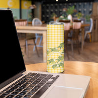 Aloha Puakenikeni Anthurium Pikake Lei Skinny Tumbler Gold Hawaiian Palaka Pattern LT9 - Polynesian Pride