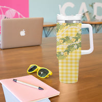 Aloha Puakenikeni Anthurium Pikake Lei Tumbler With Handle Gold Hawaiian Palaka Pattern
