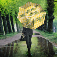 Aloha Puakenikeni Anthurium Pikake Lei Umbrella Gold Hawaiian Palaka Pattern