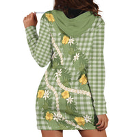 Aloha Puakenikeni Anthurium Pikake Lei Hoodie Dress Green Hawaiian Palaka Pattern LT9 - Polynesian Pride
