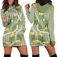 Aloha Puakenikeni Anthurium Pikake Lei Hoodie Dress Green Hawaiian Palaka Pattern LT9 - Polynesian Pride