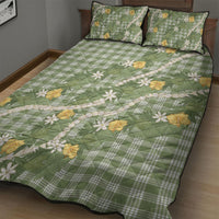 Aloha Puakenikeni Anthurium Pikake Lei Quilt Bed Set Green Hawaiian Palaka Pattern