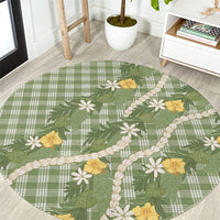 Aloha Puakenikeni Anthurium Pikake Lei Round Carpet Green Hawaiian Palaka Pattern