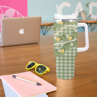 Aloha Puakenikeni Anthurium Pikake Lei Tumbler With Handle Green Hawaiian Palaka Pattern