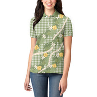 Aloha Puakenikeni Anthurium Pikake Lei Women Polo Shirt Green Hawaiian Palaka Pattern LT9 - Polynesian Pride