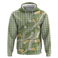 Aloha Puakenikeni Anthurium Pikake Lei Zip Hoodie Green Hawaiian Palaka Pattern