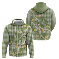 Aloha Puakenikeni Anthurium Pikake Lei Zip Hoodie Green Hawaiian Palaka Pattern