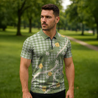 Aloha Puakenikeni Anthurium Pikake Lei Zipper Polo Shirt Green Hawaiian Palaka Pattern