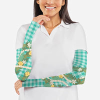 Aloha Puakenikeni Anthurium Pikake Lei Arm Sleeves Marine Hawaiian Palaka Pattern