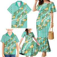 Aloha Puakenikeni Anthurium Pikake Lei Family Matching Mermaid Dress and Hawaiian Shirt Marine Hawaiian Palaka Pattern LT9 - Polynesian Pride