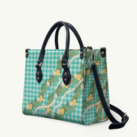 Aloha Puakenikeni Anthurium Pikake Lei Leather Bag Marine Hawaiian Palaka Pattern