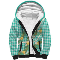 Aloha Puakenikeni Anthurium Pikake Lei Sherpa Hoodie Marine Hawaiian Palaka Pattern
