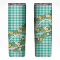 Aloha Puakenikeni Anthurium Pikake Lei Skinny Tumbler Marine Hawaiian Palaka Pattern LT9 Marine - Polynesian Pride