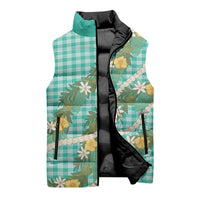 Aloha Puakenikeni Anthurium Pikake Lei Sleeveless Puffer Jacket Marine Hawaiian Palaka Pattern