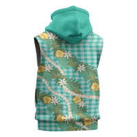 Aloha Puakenikeni Anthurium Pikake Lei Sleeveless Zip Hoodie Marine Hawaiian Palaka Pattern