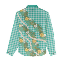 Aloha Puakenikeni Anthurium Pikake Lei Women Casual Shirt Marine Hawaiian Palaka Pattern LT9 - Polynesian Pride