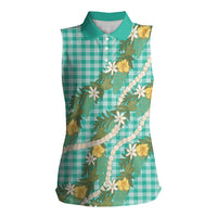 Aloha Puakenikeni Anthurium Pikake Lei Women Sleeveless Polo Shirt Marine Hawaiian Palaka Pattern LT9 Female Marine - Polynesian Pride