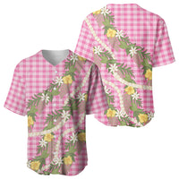 Aloha Puakenikeni Anthurium Pikake Lei Baseball Jersey Tropical Pink Hawaiian Palaka Pattern