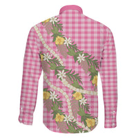 Aloha Puakenikeni Anthurium Pikake Lei Family Matching Short Sleeve Bodycon Dress and Hawaiian Shirt Tropical Pink Hawaiian Palaka Pattern LT9 - Polynesian Pride