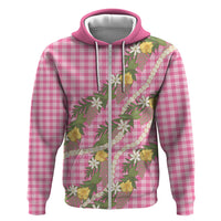 Aloha Puakenikeni Anthurium Pikake Lei Hoodie Tropical Pink Hawaiian Palaka Pattern