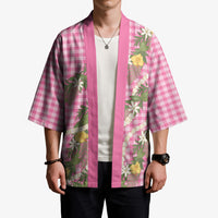 Aloha Puakenikeni Anthurium Pikake Lei Kimono Tropical Pink Hawaiian Palaka Pattern