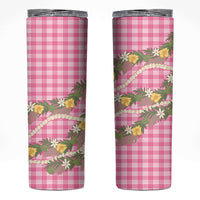 Aloha Puakenikeni Anthurium Pikake Lei Skinny Tumbler Tropical Pink Hawaiian Palaka Pattern LT9 Pink - Polynesian Pride