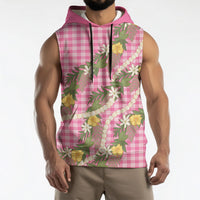 Aloha Puakenikeni Anthurium Pikake Lei Sleeveless Hoodie Tropical Pink Hawaiian Palaka Pattern LT9 - Polynesian Pride